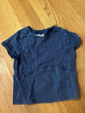 Free People Short Sleeve Cropped Blue Top